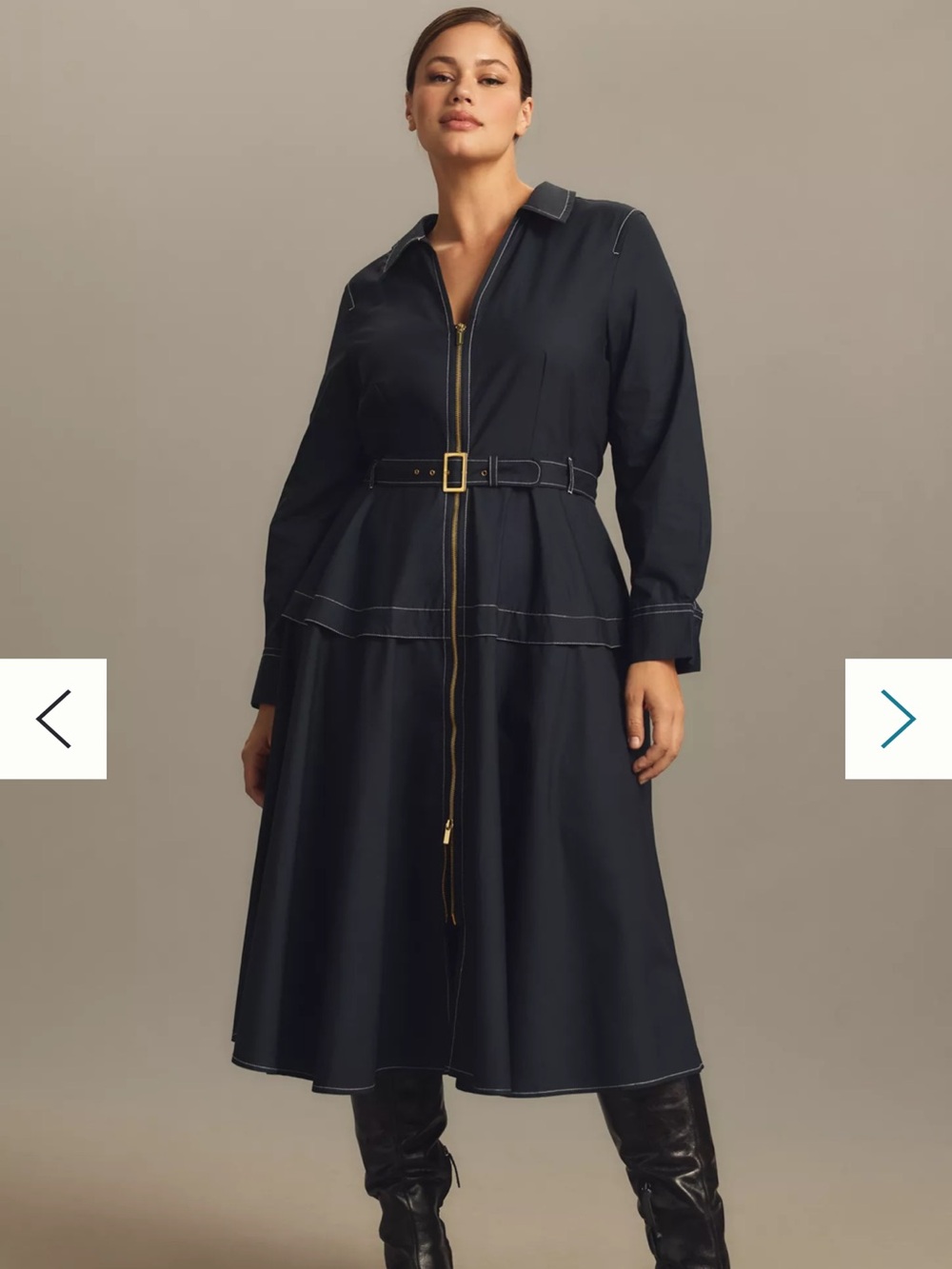 Anthropologie Long-Sleeve
Belted Front-Zip Midi Dress Black L - Picture 3 of 9